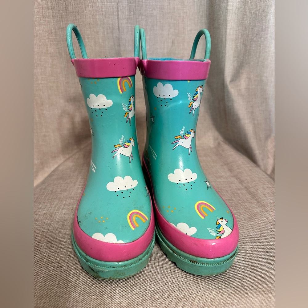 Unicorn Kids Rain Boots - Pink and Green